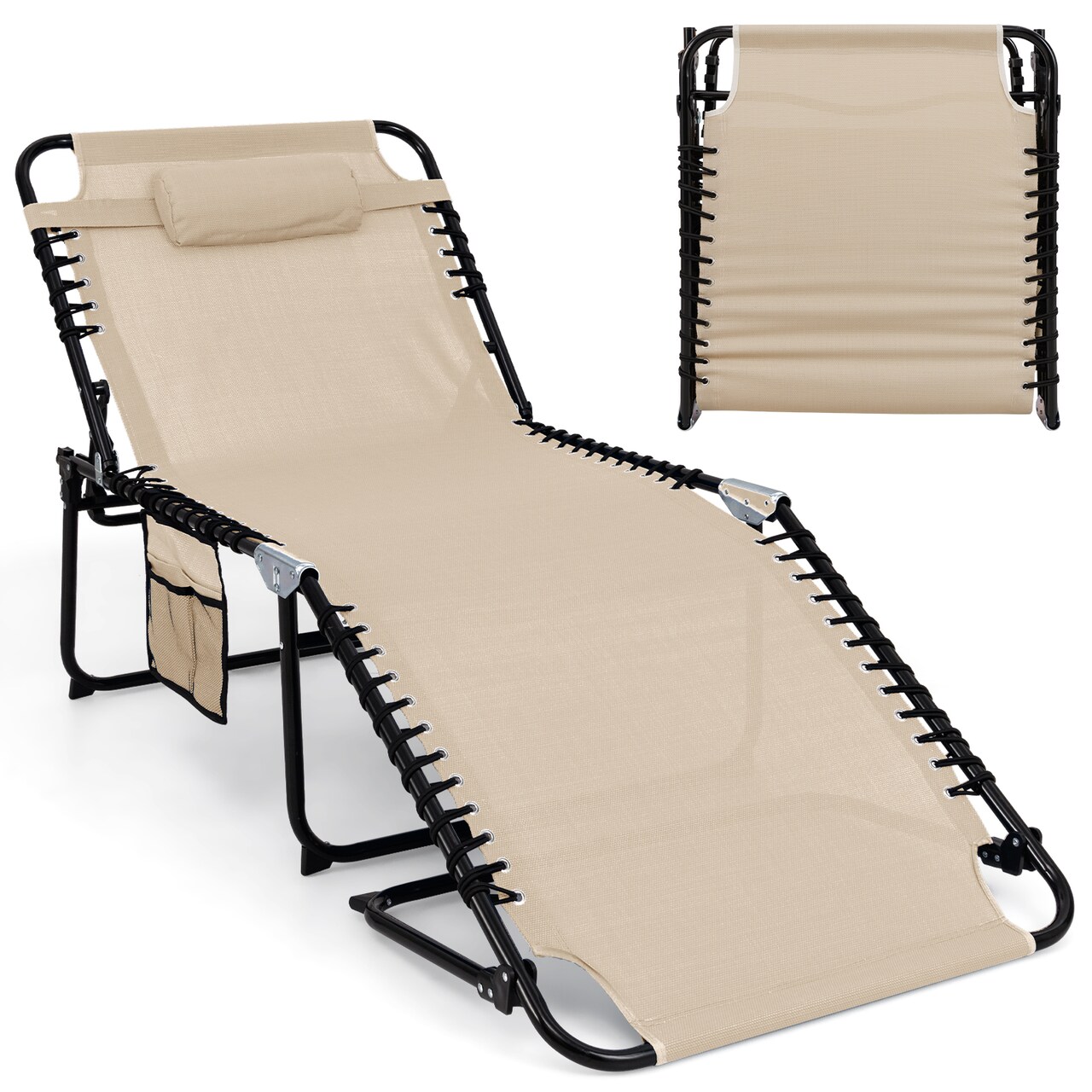Adjustable 4-Position Folding Lounge Chaise with Backrest and Footrest